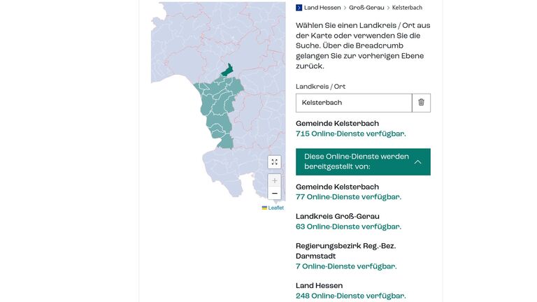 Karte der Online-Dienste im Verwaltungsportal