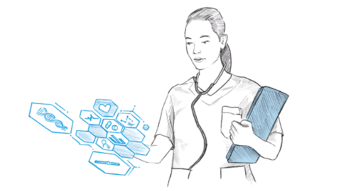 Äerztin tippt auf digitaler Oberfläche