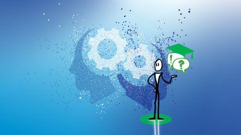 Distr@l-Strichmännchen hält Doktorhut in der Hand Distr@l-Strichmännchen hält Doktorhut in der Hand