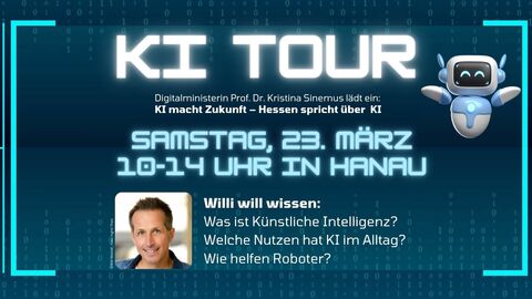 KI Tour Hanau Ankündigung der "KI Tour" in Hanau, am 23.3. 10-14 Uhr am Eingang Forum Hanau (Ecke Hammerstraße / Am Freiheitsplatz)