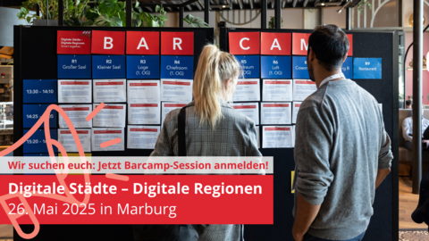 Jetzt Barcamper/in werden! Ihr habt eine innovative Idee oder sucht nach Lösungen für ein konkretes Problem? Gestaltet den Kongress „Digitale Städte – Digitale Regionen“ mit Eurer eigenen Barcamp-Session!