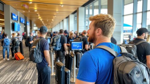 Situation am Flughafen in der Abflughalle. 